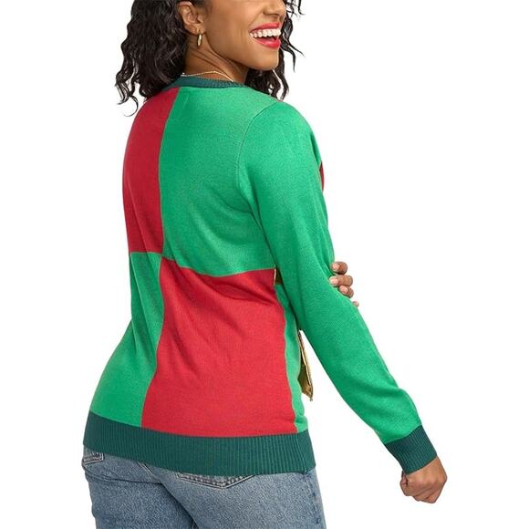 Tipsy Elves Women's Present Ugly Christmas holiday Sweater red green gold Size S - Picture 2 of 13